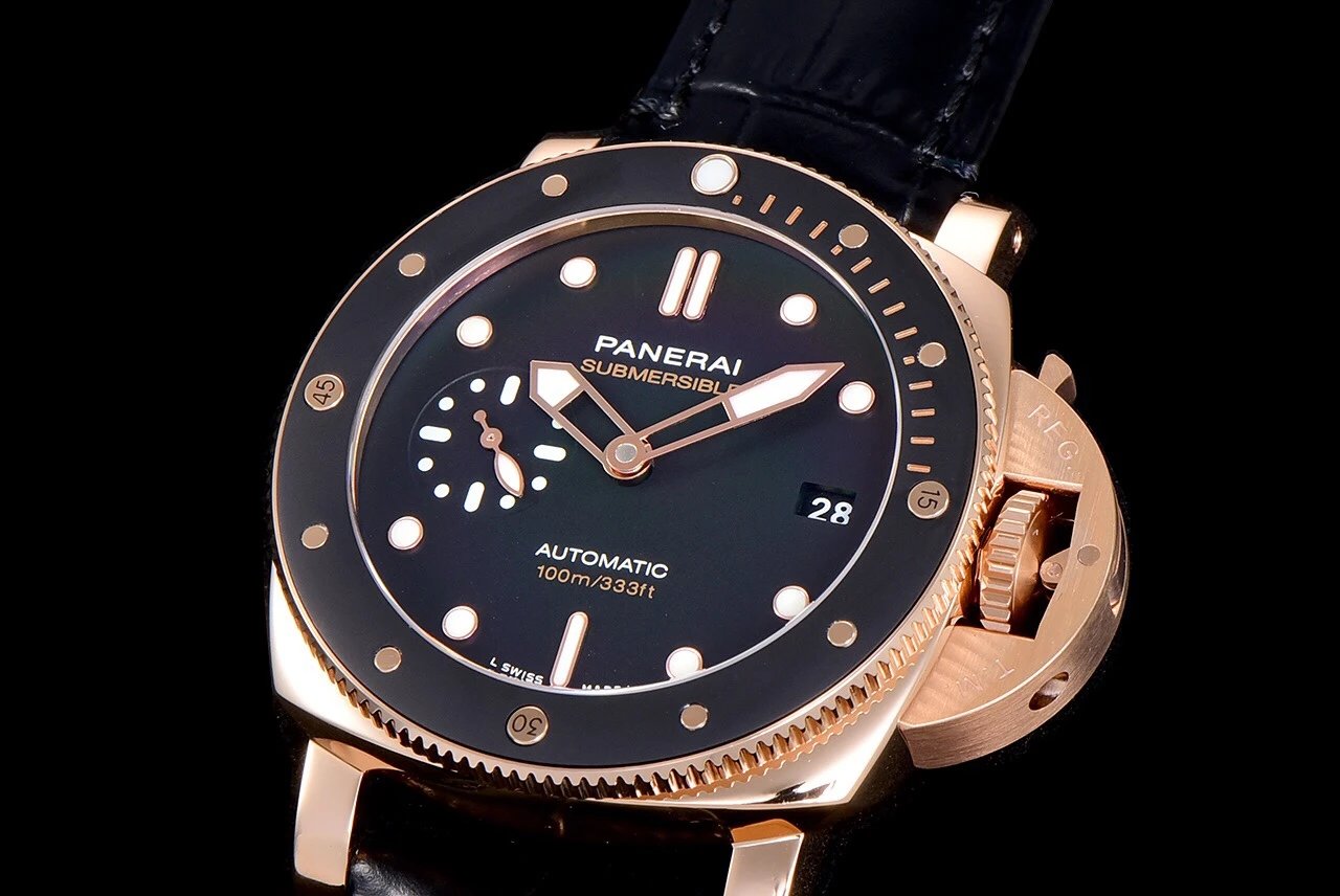 VS臻品（2020推荐）：沛纳海SUBMERSIBLE潜行系列PAM00974意大利牛皮黑陶瓷表圈男士机械手表