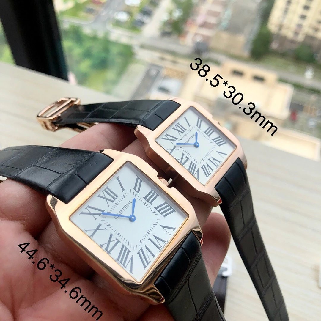 特殊渠道货 卡地亚山度士系列WGSA0021男女方形石英皮带手表 