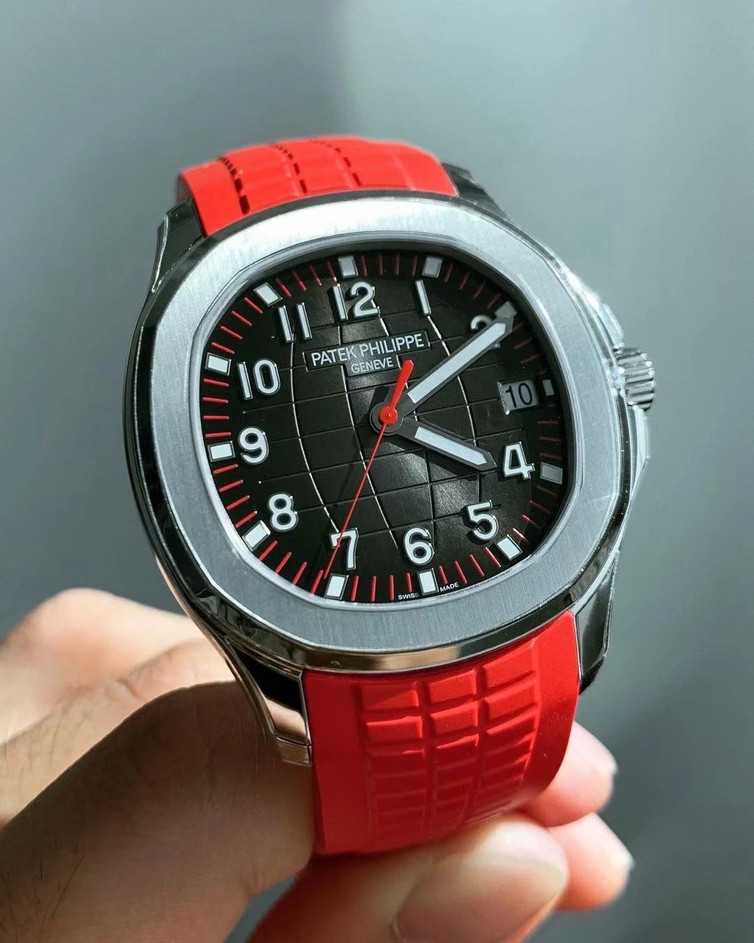 3k厂百达翡丽AQUANAUT系列5168G手雷黑盘红色胶带男士机械手表
