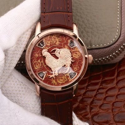 VE厂江诗丹顿艺术大师系列86073生肖鸡玫瑰金皮带男士机械手表